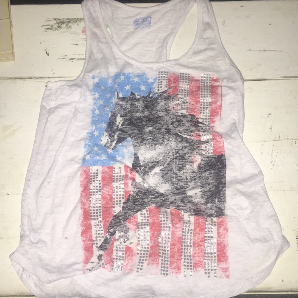 Majestic horse & US flag ladies tank top
